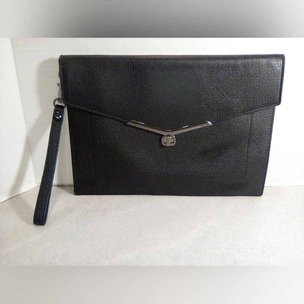 Botkier Valentina Large Black Leather Envelope Clutch Purse